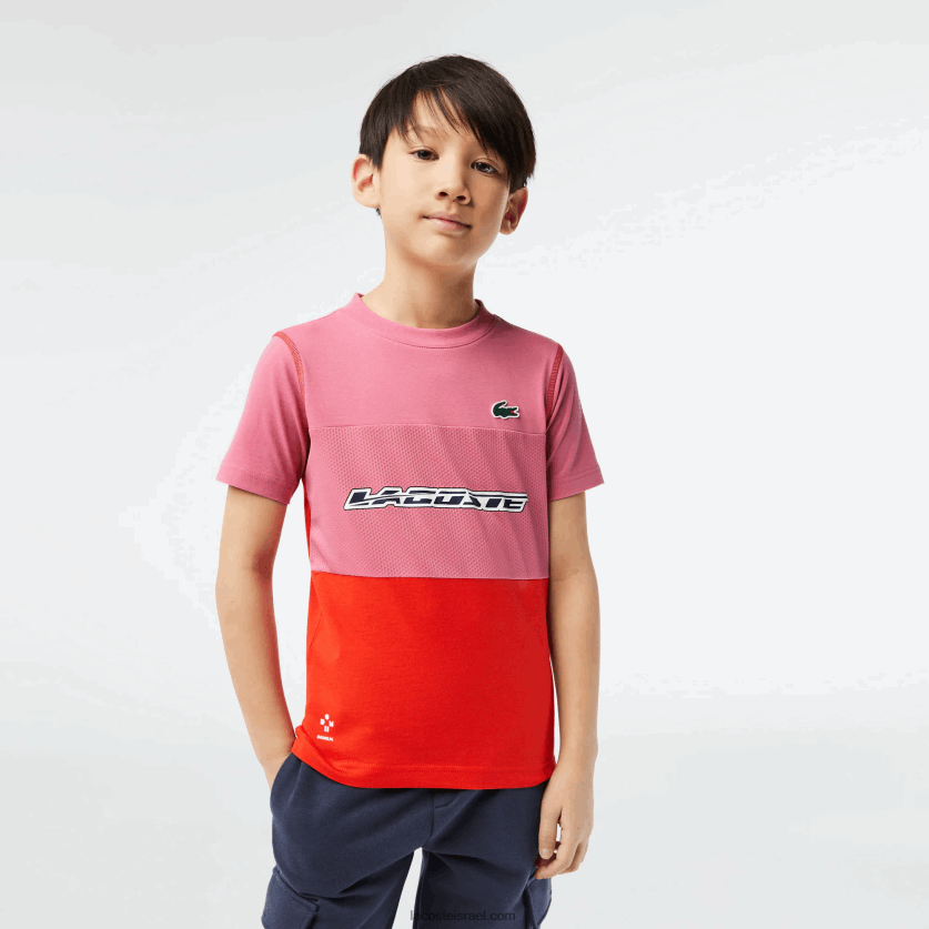 Lacoste טניס x daniil medvedev חולצת טריקו DZ4D0D3004 ורוד אדום כחול c1y בנים - Image 1