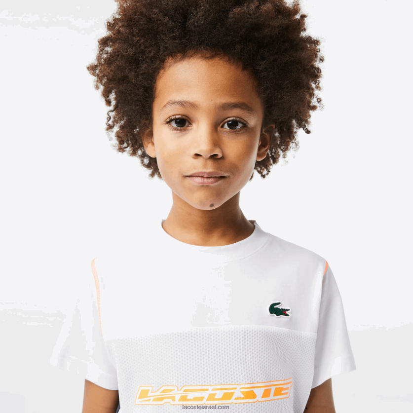 Lacoste טניס x daniil medvedev חולצת טריקו DZ4D0D3005 לבן כחול כתום wyi בנים - Image 2