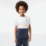 Lacoste טניס x daniil medvedev חולצת טריקו DZ4D0D3005 לבן כחול כתום wyi בנים