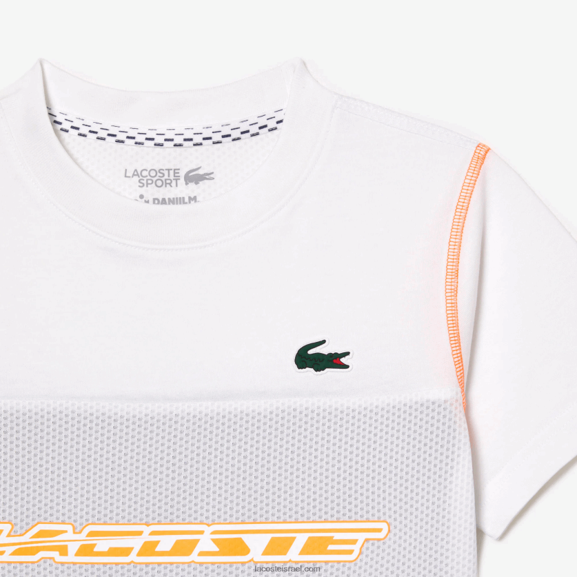 Lacoste טניס x daniil medvedev חולצת טריקו DZ4D0D3005 לבן כחול כתום wyi בנים - Image 6