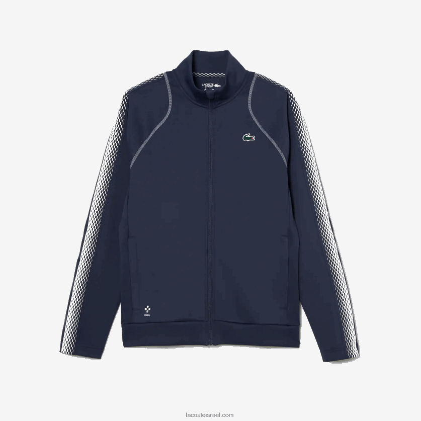 Lacoste טניס x daniil medvedev סווטשירט עם רוכסן DZ4D0D312 כחול לבן c9c גברים - Image 4