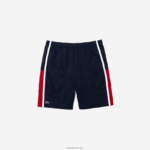 Lacoste לוחות ספורט קולורבלוק מכנסיים קצרים קלים DZ4D0D1367 כחול כהה אדום לבן mwp גברים - Image 5