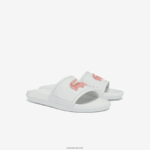 Lacoste מגלשות סינתטיות דוחות מים קרוקו DZ4D0D2702 לבן וורוד בהיר 1y9 נשים - Image 2