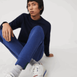 Lacoste מכנסי אימונית של אימונית בגזרת כותנה מחוסמת בגזרה דקיקה DZ4D0D1140 כחול chine hjd גברים - Image 2
