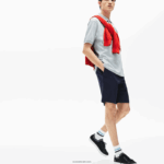 Lacoste מכנסי ברמודה מכותנה בכושר רגיל DZ4D0D1619 כחול כהה 166 גברים - Image 2
