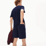 Lacoste מכנסי ברמודה מכותנה בכושר רגיל DZ4D0D1619 כחול כהה 166 גברים - Image 3