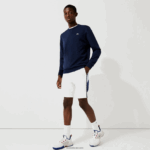 Lacoste מכנסי ברמודה קצרי צמר להקות עם אותיות DZ4D0D1602 לבן כחול vl3 גברים - Image 2