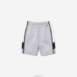 Lacoste מכנסי ברמודה קצרי צמר להקות עם אותיות DZ4D0D1603 צ'ין אפור לבן שחור p0f גברים - Image 5