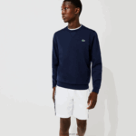 Lacoste מכנסי ברמודה קצרי צמר להקות עם אותיות DZ4D0D1602 לבן כחול vl3 גברים - Image 6