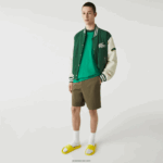 Lacoste מכנסי ברמודה קצרים מכותנה אורגנית מתיחה בכושר רגיל DZ4D0D437 ירוק חאקי 316 גברים