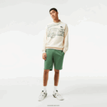 Lacoste מכנסי ברמודה קצרים מכותנה בגזרה דק בגזרה DZ4D0D433 ירוק חאקי kx5 גברים
