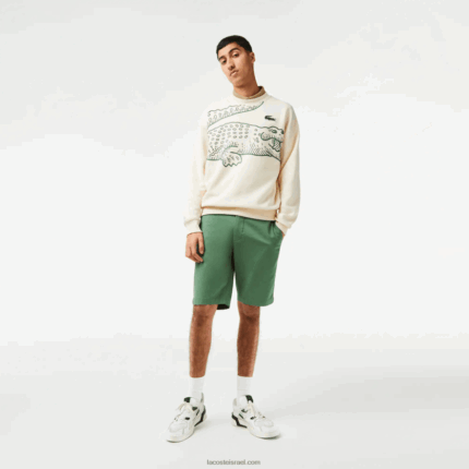Lacoste מכנסי ברמודה קצרים מכותנה בגזרה דק בגזרה DZ4D0D433 ירוק חאקי kx5 גברים