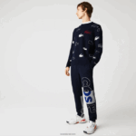 Lacoste מכנסי ג'וגינג מבד כותנה מפורק מורשת DZ4D0D1206 כחול כהה 166 גברים