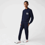 Lacoste מכנסי ג'וגינג מכותנה במיתוג תנין DZ4D0D1095 כחול כהה 166 גברים - Image 2