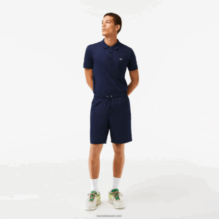 Lacoste מכנסי טניס קצרים באריגת יהלומים מוצקים DZ4D0D1441 כחול כהה 166 גברים