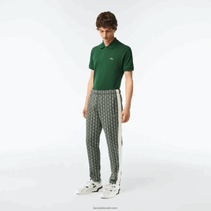 Lacoste מכנסי טרנינג בהדפס מונוגרמה DZ4D0D279 ירוק בז '7m4 גברים