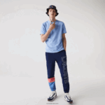 Lacoste מכנסי טרנינג פליסה בצבע בלוק DZ4D0D1189 כחול ורוד un4 גברים - Image 2