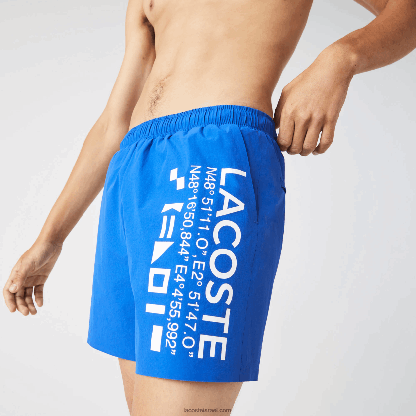 Lacoste מכנסי ים בהדפס ימי DZ4D0D1661 כחול לבן 7 lc גברים - Image 2