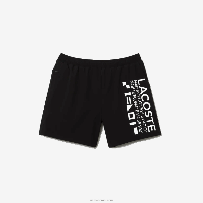 Lacoste מכנסי ים בהדפס ימי DZ4D0D1662 שחור לבן 9 מ"ר גברים - Image 5