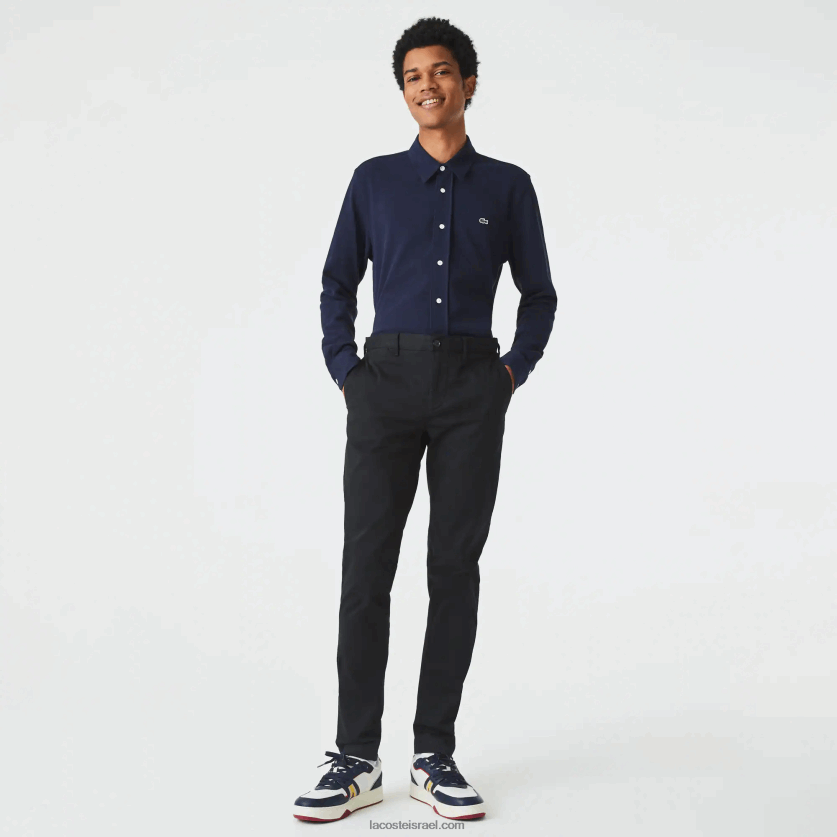 lacoste_d79ed79bd7a0d7a1d799_d79bd795d7aad7a0d794_d7a0d79ed7aad797d799d79d_d7a7d79cd790d7a1d799d799d79d_d791d792d796d7a8d794.png Lacoste מכנסי כותנה נמתחים קלאסיים בגזרה דקיקה DZ4D0D477 שחור 031 גברים - Image 1