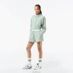 Lacoste מכנסי פופלין מכותנה עם פסים DZ4D0D2455 ירוק חאקי לבן vi4 נשים