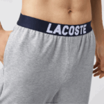 Lacoste מכנסי פיג'מה צמר לוגו אוברסייז DZ4D0D1567 אפור chine לבן כחול כהה tya גברים - Image 4