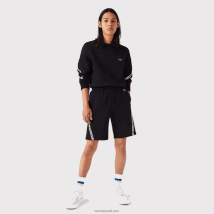 Lacoste מכנסי פליסה קצרים מוברש להקות מודפסות DZ4D0D1497 שחור 031 גברים
