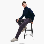 Lacoste מכנסי צ'ינו מתיחה מכותנה DZ4D0D1656 כחול כהה 166 גברים - Image 2