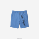 Lacoste מכנסי צמר כותנה בהדפס חתימה DZ4D0D1435 כחול chin hg3 גברים - Image 5
