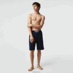 Lacoste מכנסי צמר כותנה עם הדפס תנינים DZ4D0D1499 כחול כהה לבן qrn גברים