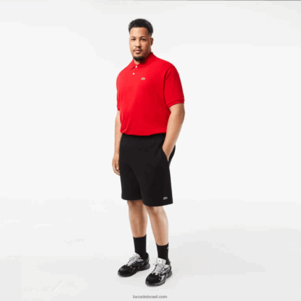 Lacoste מכנסי צמר מוברש מכותנה אורגנית - במידות גדולות - גדולים DZ4D0D463 שחור 031 גברים