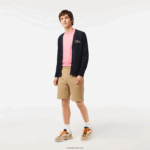 Lacoste מכנסי צמר מכותנה אורגנית מוברש DZ4D0D414 בז' cb8 גברים