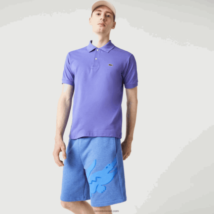 Lacoste מכנסי צמר קצרים מכותנה אורגנית בהדפס תנין DZ4D0D1419 כחול chin hg3 גברים