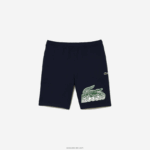 Lacoste מכנסי צמר קצרים מכותנה לא מוברשת DZ4D0D430 כחול כהה 166 גברים - Image 4