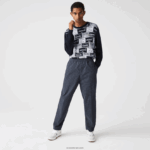 Lacoste מכנסי ריצה מכותנה נמתחת משובצת מורשת DZ4D0D1167 כחול כהה לבן qrn גברים