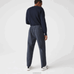 Lacoste מכנסי ריצה מכותנה נמתחת משובצת מורשת DZ4D0D1167 כחול כהה לבן qrn גברים - Image 3