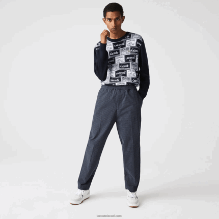Lacoste מכנסי ריצה מכותנה נמתחת משובצת מורשת DZ4D0D1167 כחול כהה לבן qrn גברים