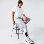 Lacoste מכנסי ריצה פליסה קולורבלוק ממותגים DZ4D0D1108 צ'ין אפור לבן שחור p0f גברים