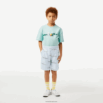 Lacoste מכנסיים קצרים מבד פלנל כותנה אורגנית מודפסת DZ4D0D3102 כחול בהיר t01 בנים