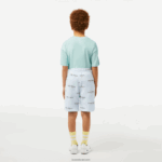 Lacoste מכנסיים קצרים מבד פלנל כותנה אורגנית מודפסת DZ4D0D3102 כחול בהיר t01 בנים - Image 3
