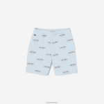Lacoste מכנסיים קצרים מבד פלנל כותנה אורגנית מודפסת DZ4D0D3102 כחול בהיר t01 בנים - Image 4