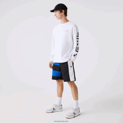 Lacoste מכנסיים קצרים עם אפקט טלאים בלוק צבעוני DZ4D0D1500 שחור כחול לבן se1 גברים