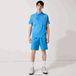 Lacoste מכנסיים קצרים עם רצועות צד מודפסות DZ4D0D1595 כחול לבן 8 פיקסלים גברים - Image 4