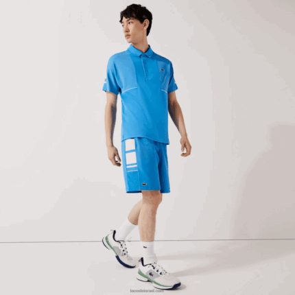 Lacoste מכנסיים קצרים עם רצועות צד מודפסות DZ4D0D1595 כחול לבן 8 פיקסלים גברים
