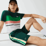 Lacoste מכנסיים קצרים קלים עם רצועות ניגודיות DZ4D0D1362 ירוק צהוב לבן 117 גברים