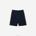 Lacoste מכנסיים קצרים קלים עם רצועות ניגודיות DZ4D0D1363 כחול כהה צהוב לבן apk גברים - Image 5