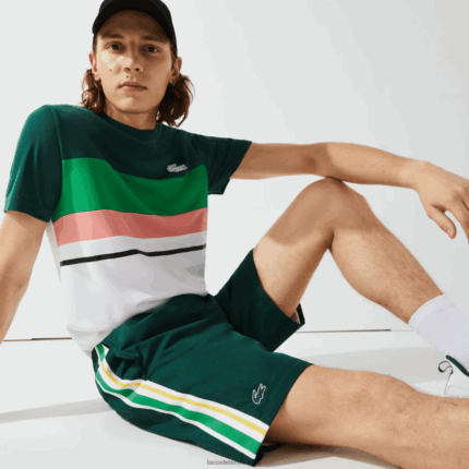 Lacoste מכנסיים קצרים קלים עם רצועות ניגודיות DZ4D0D1362 ירוק צהוב לבן 117 גברים