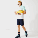 Lacoste מכנסיים קצרים קלים עם רצועות ניגודיות DZ4D0D1363 כחול כהה צהוב לבן apk גברים - Image 8