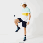 Lacoste מכנסיים קצרים קלים עם רצועות ניגודיות DZ4D0D1363 כחול כהה צהוב לבן apk גברים