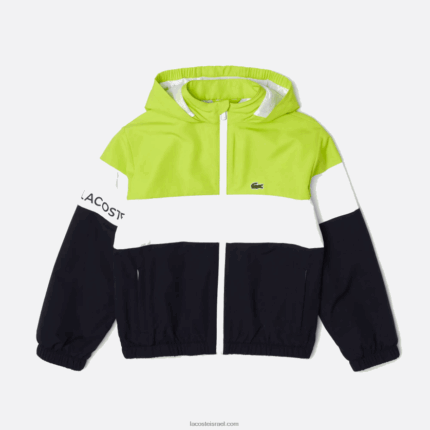 Lacoste מעיל ברדס עם רוכסן פוליאסטר ממוחזר DZ4D0D3054 כחול כהה לבן צהוב erv ילדים